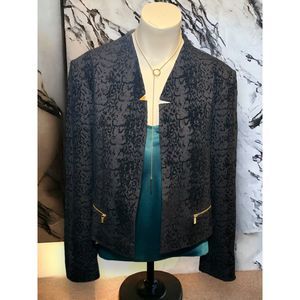 Calvin Klein Women’s Embossed Black Velvet Lng-Sleeve Jacquard Style Jacket Sz10